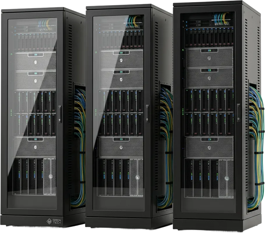 Data center server racks monitored by Omen